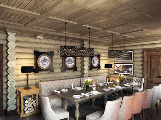 Banquet hall with fireplace